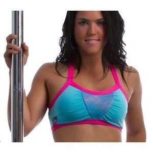 Bad Kitty Iron X PoleFit Top Pole Dance Bra Cotton Candy Teal Hot Pink Medium